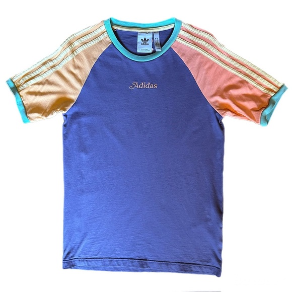 Adidas Originals Colorblock Tee Multicolor Pastel Purple Small - Picture 1 of 9
